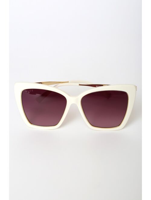 DIFF Eyewear Becky IV Ivory and Wine Oversized Cat-Eye Sunglasses