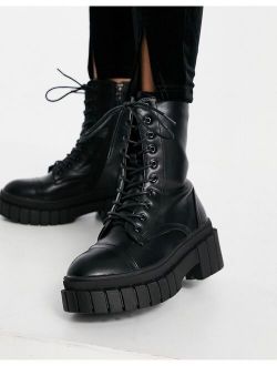 Omega chunky lace up boots in black