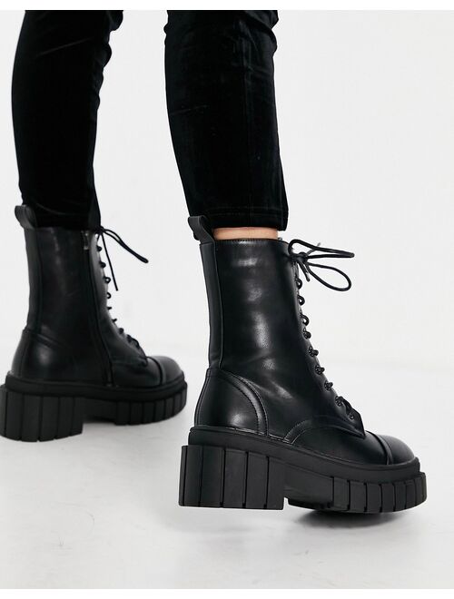 Public Desire Omega chunky lace up boots in black