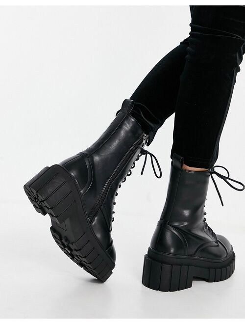 Public Desire Omega chunky lace up boots in black