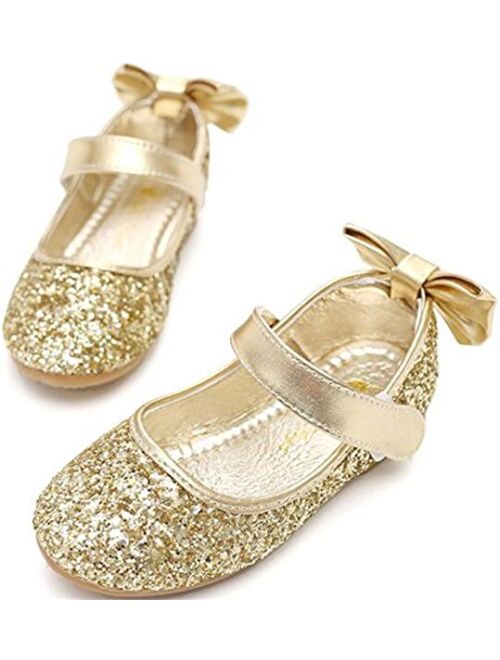 PPXID Girl's Shiny Sequins Sweet Bowknot Flat Shoes Princess Pumps