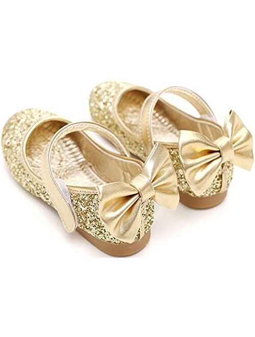 PPXID Girl's Shiny Sequins Sweet Bowknot Flat Shoes Princess Pumps