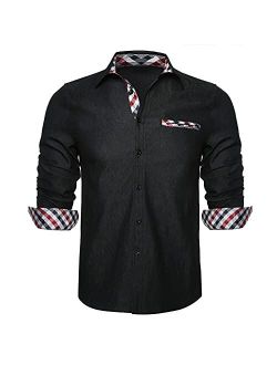 Neufigr Men's Casual Button Down Dress Shirts Long-Sleeve Denim Work Shirts