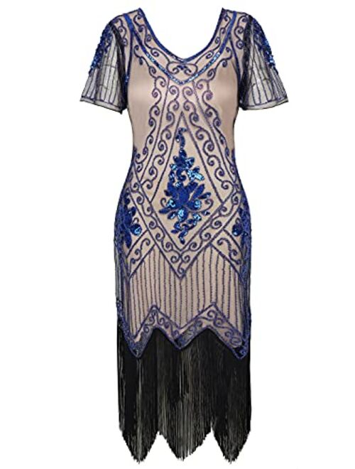 BABEYOND 1920s Art Deco Fringed Sequin Dress 20s Flapper Gatsby Costume Dress