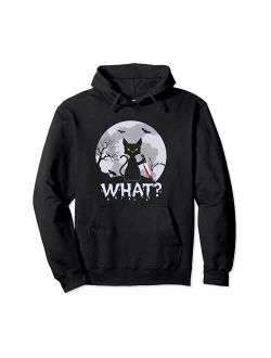 Murderous Cat With Bloody Knife Halloween WHAT? Pullover Hoodie