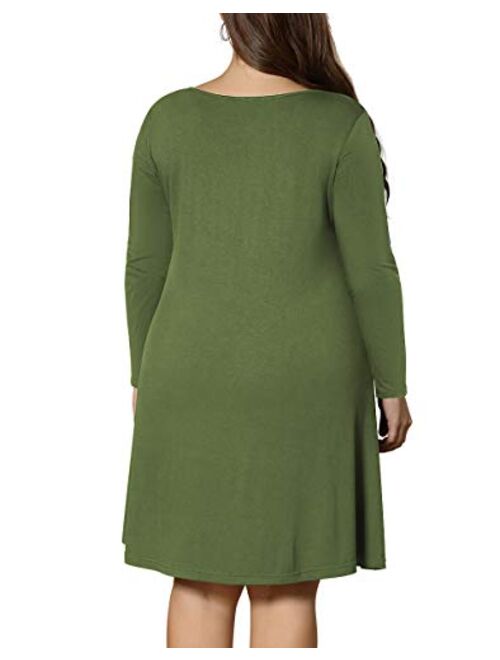 LONGYUAN Women's Winter XL-6XL Plus Size Dresses Casual Long Sleeve Dress with Pockets
