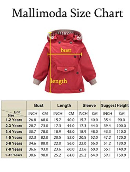 Mallimoda Boys Girls Waterproof Rain Jacket Coat Cotton Lined Raincoat Windproof Hoodies Outwear