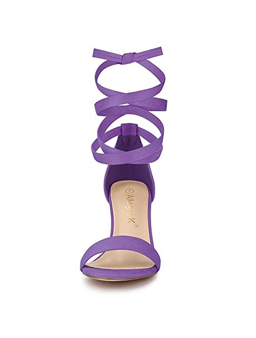 Allegra K Women's Lace Up and Ankle Strap Chunky Heel Sandals