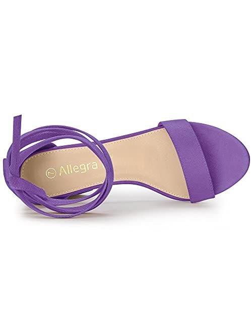 Allegra K Women's Lace Up and Ankle Strap Chunky Heel Sandals