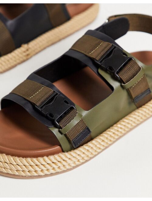 Asos Design tech sandals in khaki with natural rope sole