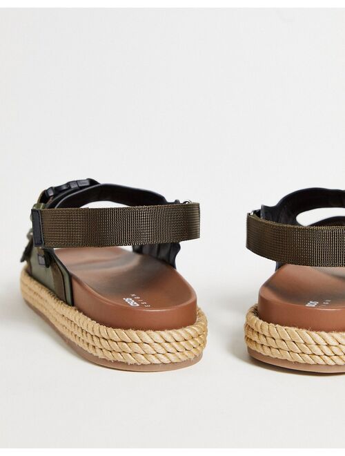 Asos Design tech sandals in khaki with natural rope sole