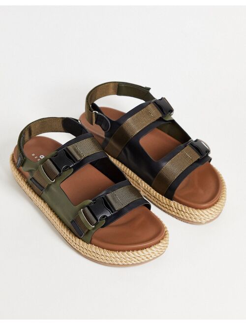 Asos Design tech sandals in khaki with natural rope sole