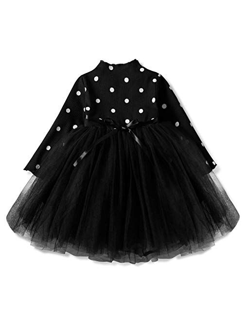TTYAOVO Little Girls Long Sleeve Soft Tutu Skirt Casual Dress