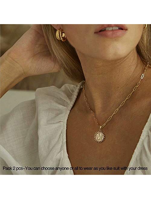 Layered Choker Necklaces for Women, 14K Gold Plated Dainty Layering Paperclip Chain Necklace Simple Adjustable Initial Coin Pendant Necklaces Layered Gold Chain Necklaces