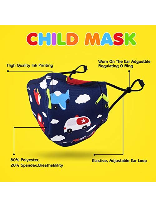 CIKIShield 6 Pack Children Adjustable Cloth Face Mask for Kids Girls Boys Washable Reusable Face Cover UV Protection