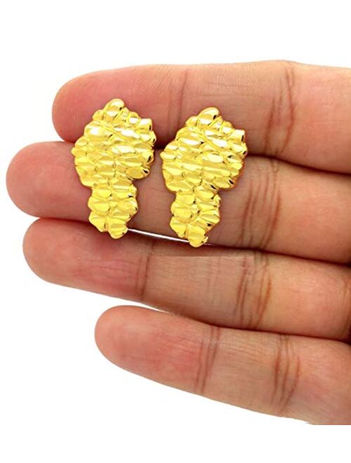 Pyramid Jewelers Mens 18K Yellow Gold Finish Large Nugget 925 Sterling Silver Stud Earrings