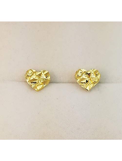 10K Yellow Gold Diamond Cut Nugget Heart Earrings Small Size 2