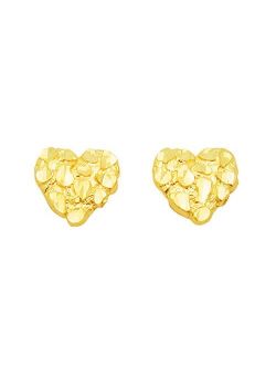 10K Yellow Gold Diamond Cut Nugget Heart Earrings