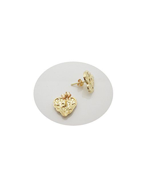 10K Yellow Gold Diamond Cut Nugget Heart Earrings