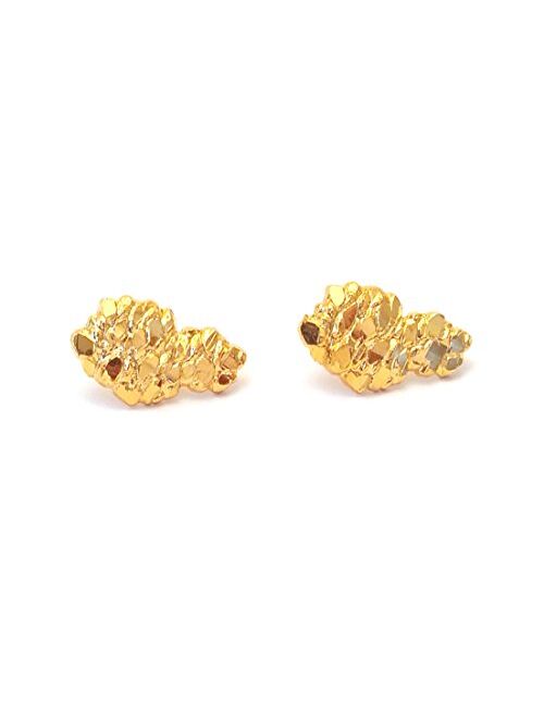 Mens Hip Hop 18k Yellow Gold Finish 925 Sterling Silver Nugget Stud Earrings