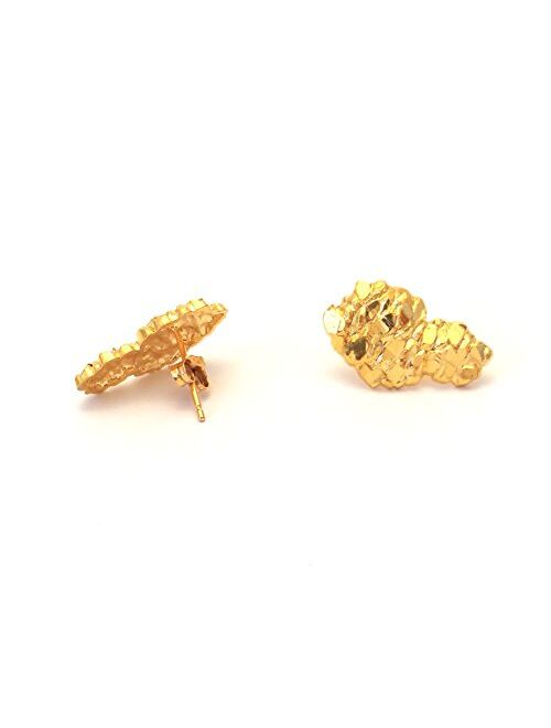 Mens Hip Hop 18k Yellow Gold Finish 925 Sterling Silver Nugget Stud Earrings