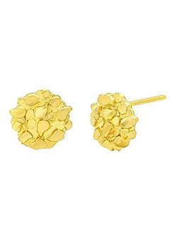 Mens Womens 10k Yellow Gold Round Nugget Earrings Small Nugget 0.8 g