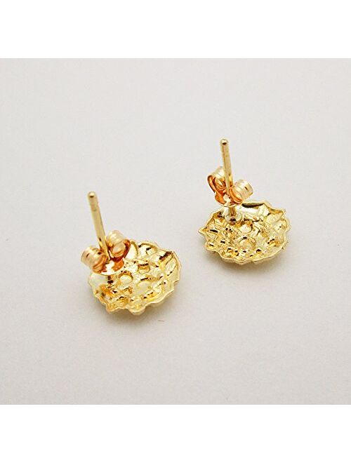 Mens Womens 10k Yellow Gold Round Nugget Earrings Small Nugget 0.8 g
