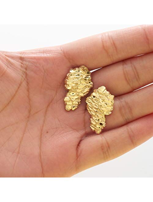 LoveBling 10K Yellow Gold Nugget Earrings (1.03" x 0.61")