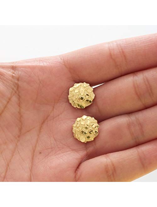 LoveBling 10K Yellow Gold Diamond Cut Round Nugget Earrings (0.50" Diameter)