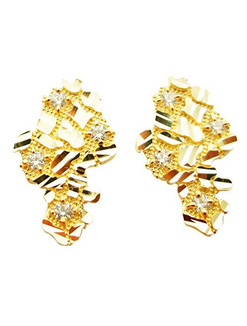 Mens 10k Yellow Gold Nugget Earrings With CZ