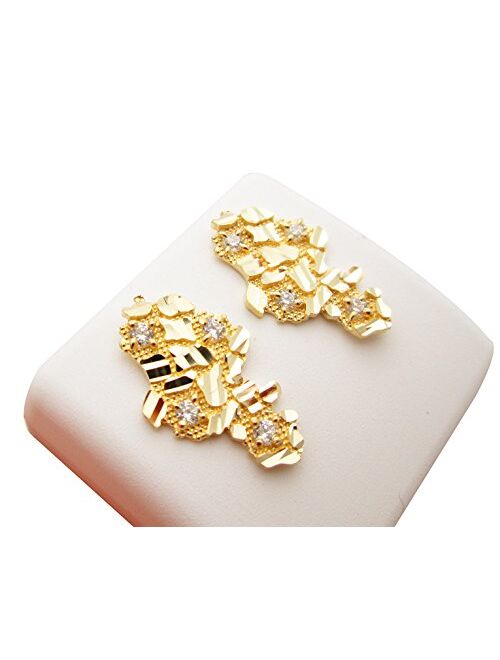 Mens 10k Yellow Gold Nugget Earrings With CZ