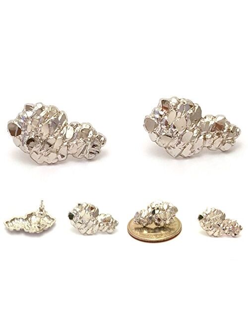 Mens Hip Hop White Gold Finish 925 Sterling Silver Nugget Stud Earrings