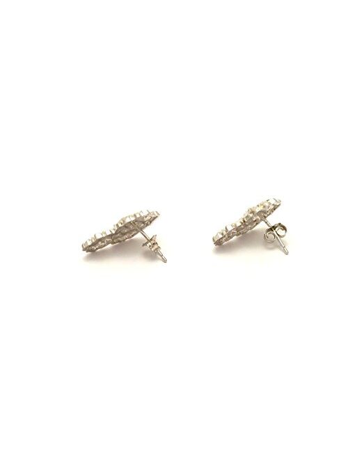 Mens Hip Hop White Gold Finish 925 Sterling Silver Nugget Stud Earrings