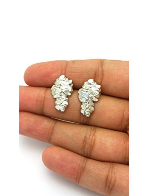 Mens Hip Hop White Gold Finish 925 Sterling Silver Nugget Stud Earrings