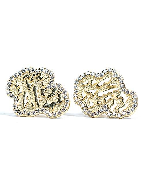 Men's 14K Gold Plated 925 Sterling Silver Stud Hip Hop Iced Cz Nugget Earrings