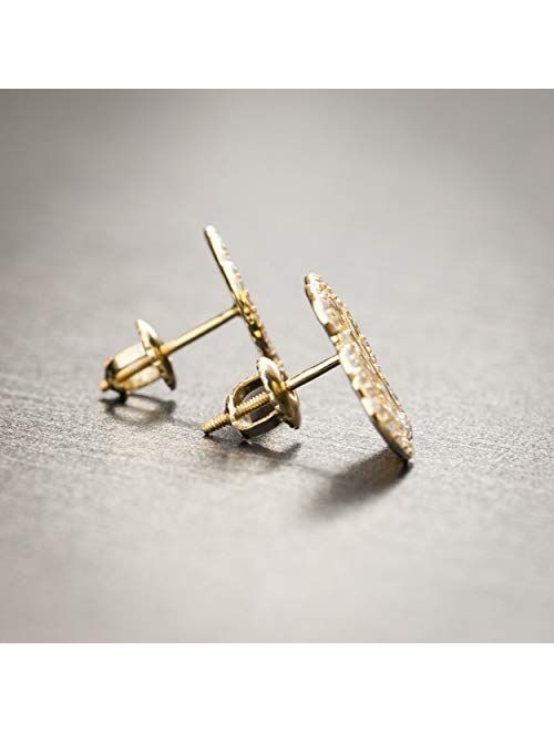 Men's 14K Gold Plated 925 Sterling Silver Stud Hip Hop Iced Cz Nugget Earrings