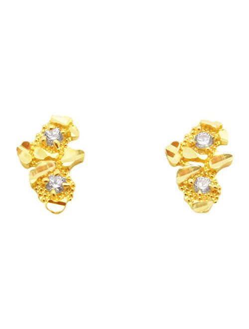 10k Yellow Gold Small Nugget Earrings With CZ