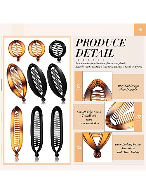 12 Pieces Banana Hair Clips Classic Clincher Combs Large Double Comb Fishtail Hair Clip Banana Ponytail Holder Clip for Women, 4 Styles