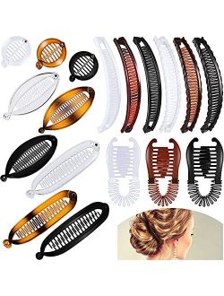 18 Pieces Banana Hair Clips Classic Clincher Combs Large Double Comb Banana Clip Fishtail Hair Clip Banana Ponytail Holder Clip for Women Girls, 6 Styles