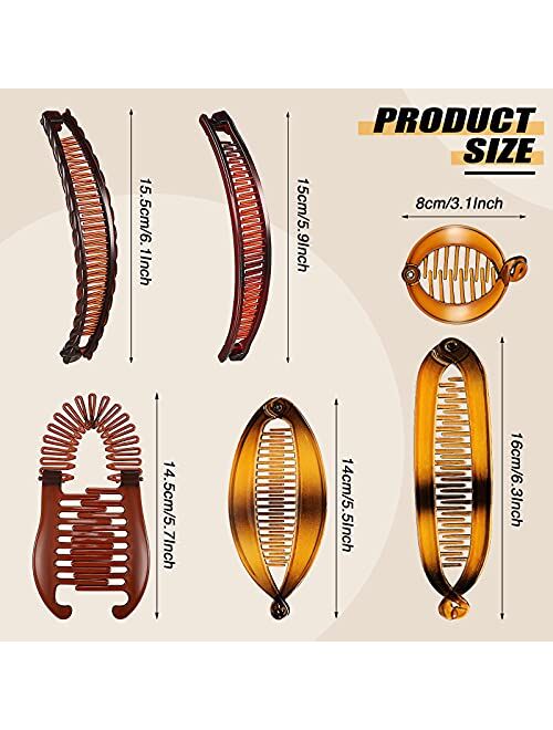 18 Pieces Banana Hair Clips Classic Clincher Combs Large Double Comb Banana Clip Fishtail Hair Clip Banana Ponytail Holder Clip for Women Girls, 6 Styles