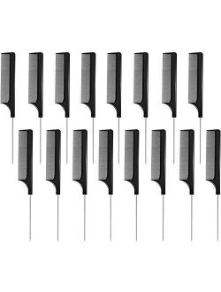 16 Pieces Metal Rat Tail Combs Pintail Hair Combs Salon Fiber Back Combs for Women Girls Hair Styling at Home Salon (Black and Pink)