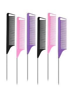 6 Pieces Rat Tail Comb, FITDON Hair Parting Comb with Stainless Steel Pintail, Heat Resistant Teasing Combs for Women Men Hair Cutting Hairdressing Styling
