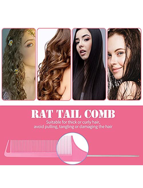6 Pieces Rat Tail Comb, FITDON Hair Parting Comb with Stainless Steel Pintail, Heat Resistant Teasing Combs for Women Men Hair Cutting Hairdressing Styling