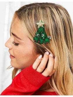 holiday hair clip with googly eye Christmas tree