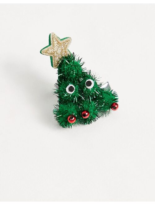 Asos Design holiday hair clip with googly eye Christmas tree
