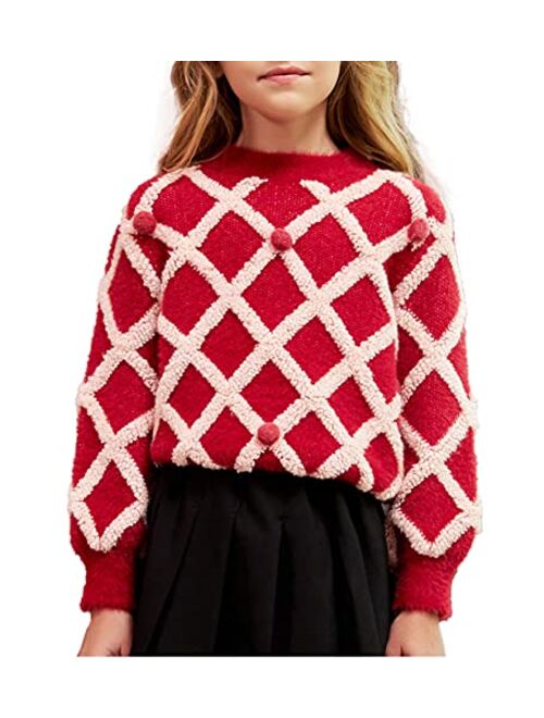 GRACE KARIN Girl Pompom Soft Pullover Sweater Kids Warm Knitted Mock Neck Pullover Knitwear