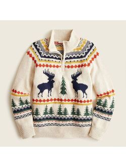 Kids' moose Fair Isle half-zip sweater