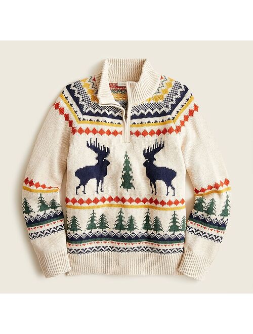 J.Crew Kids' moose Fair Isle half-zip sweater