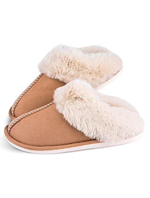 Womens Slippers Cozy Warm Winter Slip On House Shoes Fluffy Soft Memory Foam Comfy Faux Fur Plush Anti-Skid Indoor/Outdoor