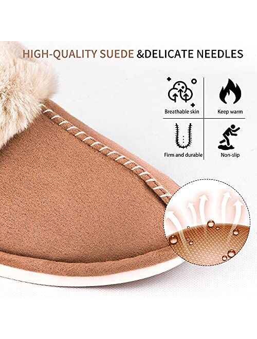 Womens Slippers Cozy Warm Winter Slip On House Shoes Fluffy Soft Memory Foam Comfy Faux Fur Plush Anti-Skid Indoor/Outdoor